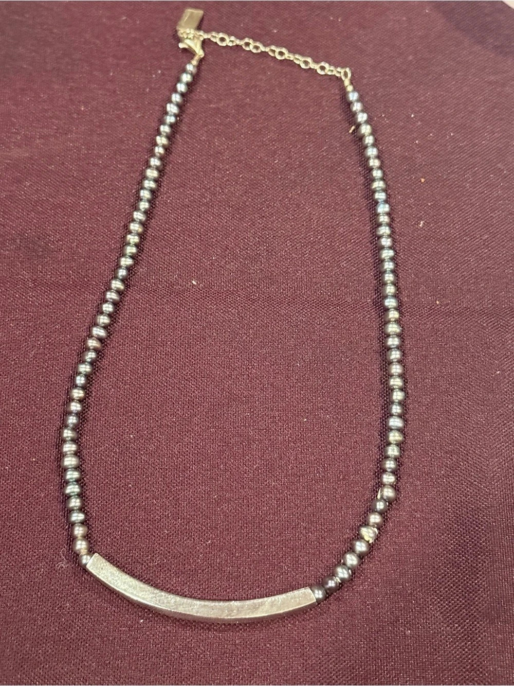 Baroni Designs Signed .925 Sterling Silver Beaded Pearl Necklace with Metal Bar